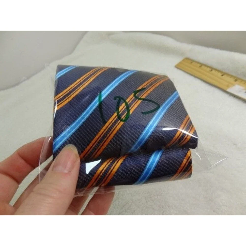 Paul Smith Tie Mens One Size Blue Striped Silk Orange Blue Classic Necktie